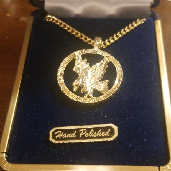 Hand Polished Gold Tone Eagle Necklace Pm 41a